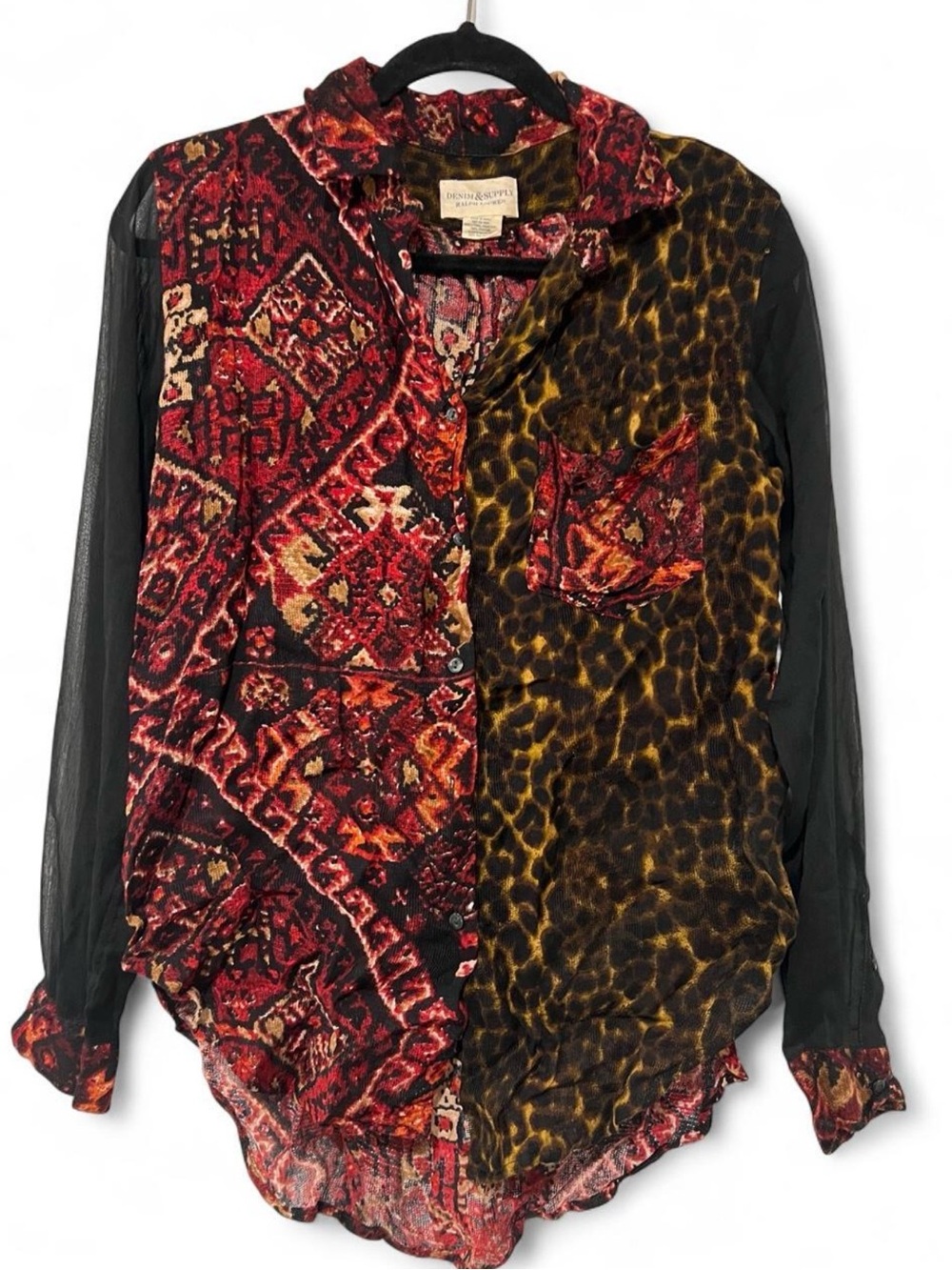 Ralph Lauren Denim & Supply red and black paisley and leopard print blouse